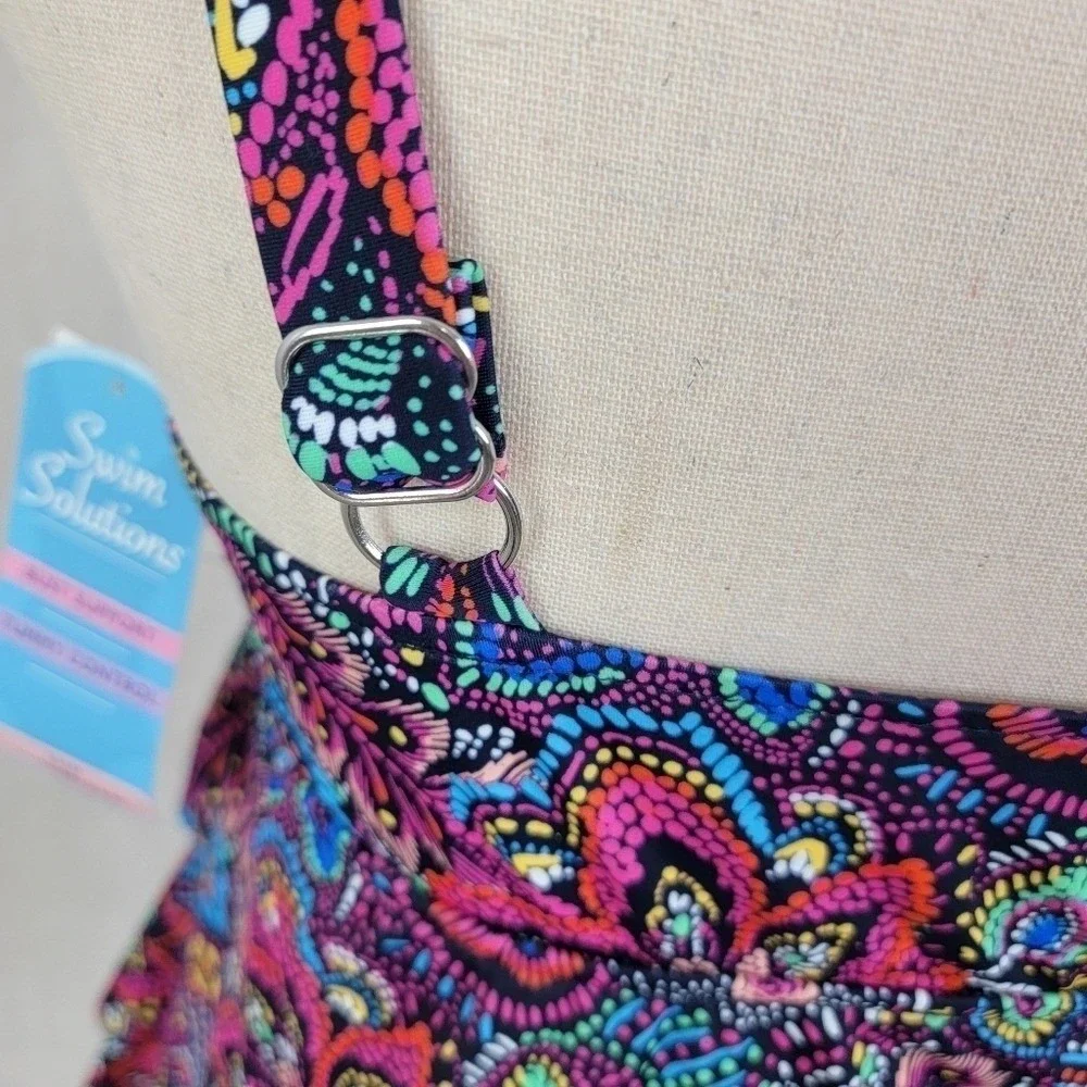 Swim‎ Solutions Paisley Tankini Top Size 10 Multicolor Ruffle Tummy Control - Picture 15 of 16